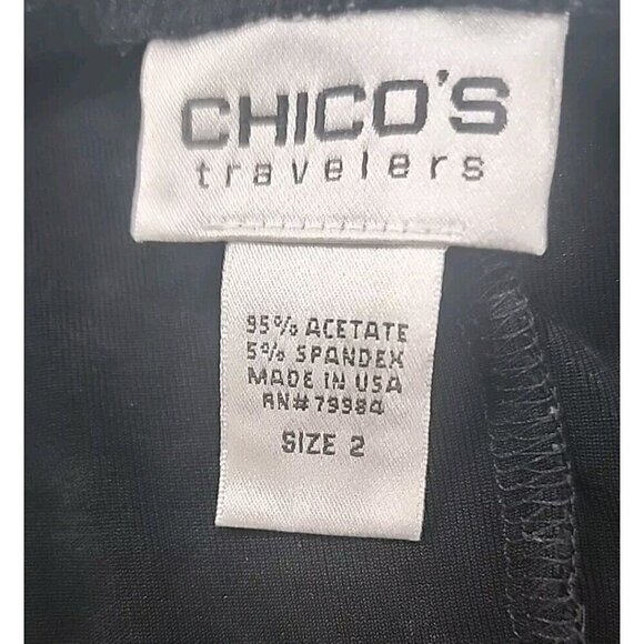 Chico's Travelers Dress Black Bodice Wrap Side Gathered Knee Length Women's 12 - Picture 9 of 10